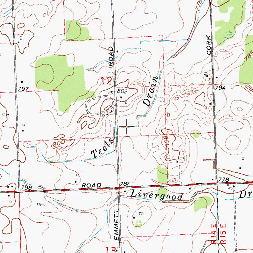 Topographic Map of Teets Drain, MI