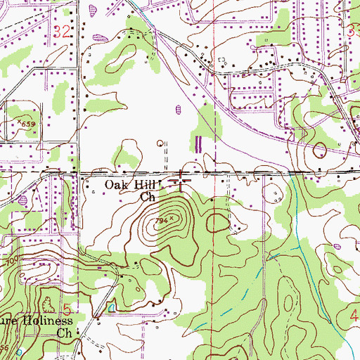 Topographic Map of Oak Hill, AL