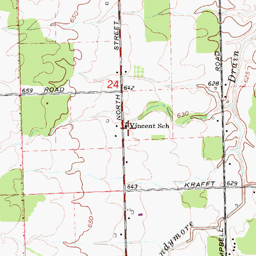 Topographic Map of Vincent School, MI