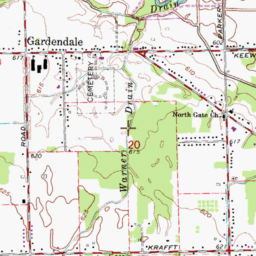 Topographic Map of Warner Drain, MI