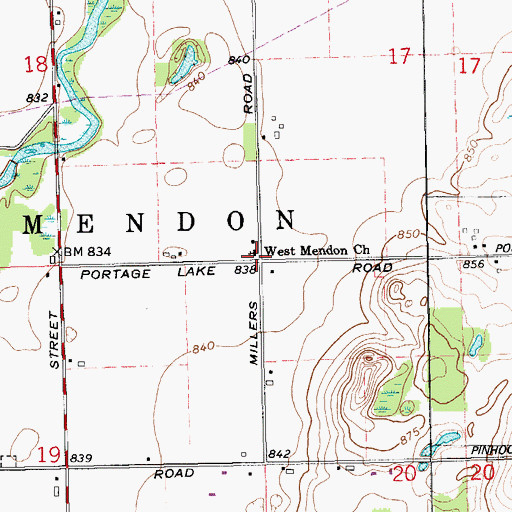 Topographic Map of West Mendon Church, MI
