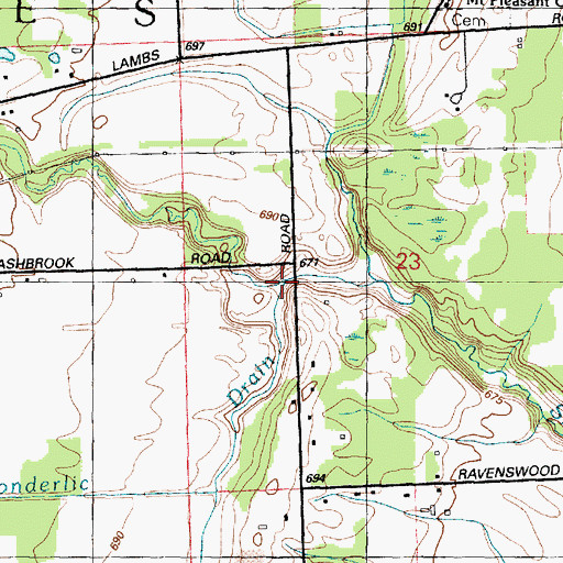 Topographic Map of Wonderlic Drain, MI