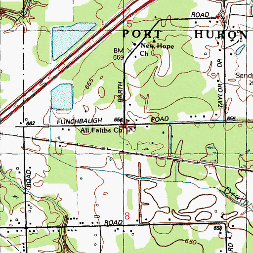 Topographic Map of All Faiths Church, MI