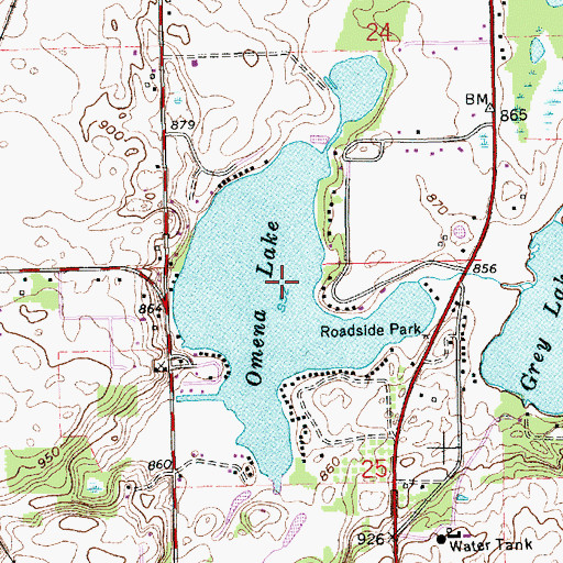 Topographic Map of Omena Lake, MI