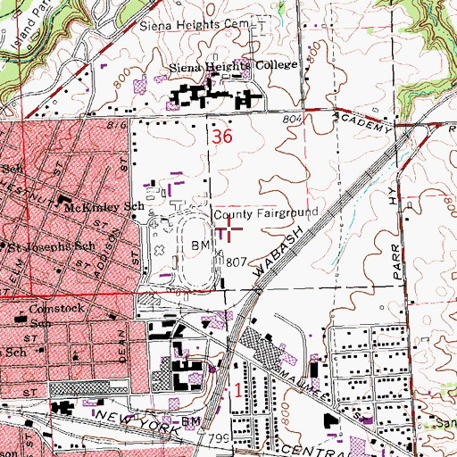 Topographic Map of WABJ-AM (Adrian), MI