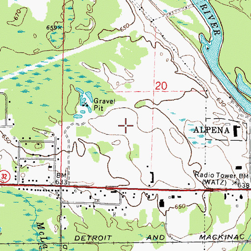 Topographic Map of WATZ-AM (Alpena), MI