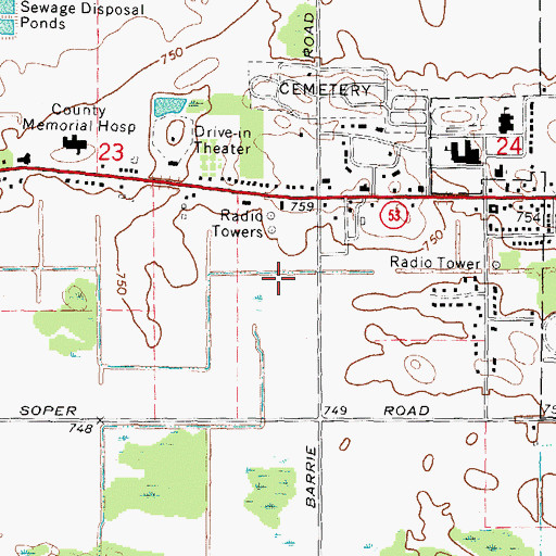Topographic Map of WLEW-AM (Bad Axe), MI