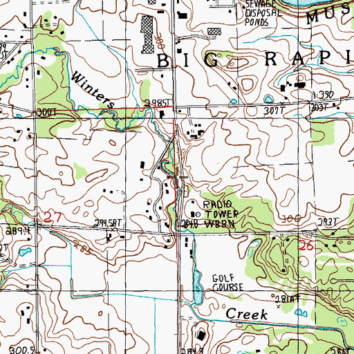 Topographic Map of WBRN-AM (Big Rapids), MI