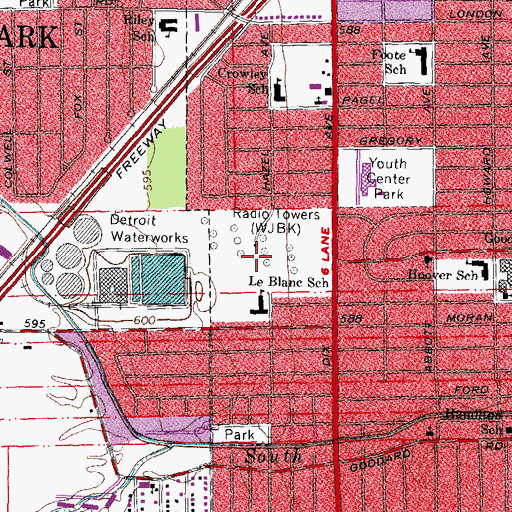 Topographic Map of WLQV-AM (Detroit), MI