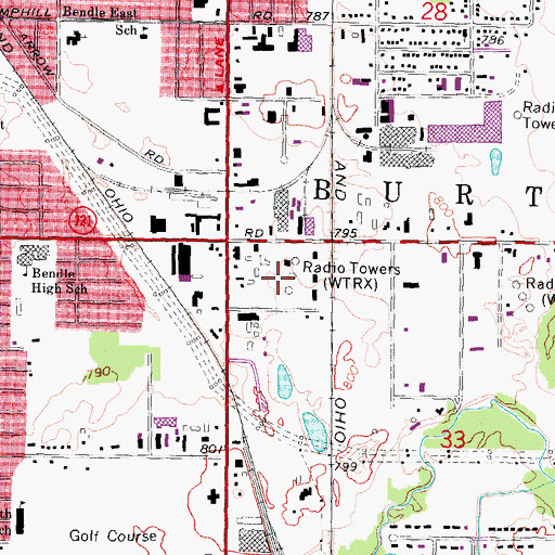 Topographic Map of WTRX-AM (Flint), MI