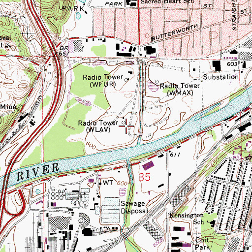 Topographic Map of WLAV-AM (Grand Rapids), MI