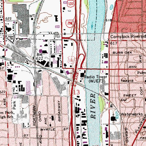 Topographic Map of WCUZ-AM (Grand Rapids), MI