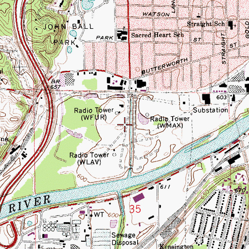 Topographic Map of WFUR-AM (Grand Rapids), MI