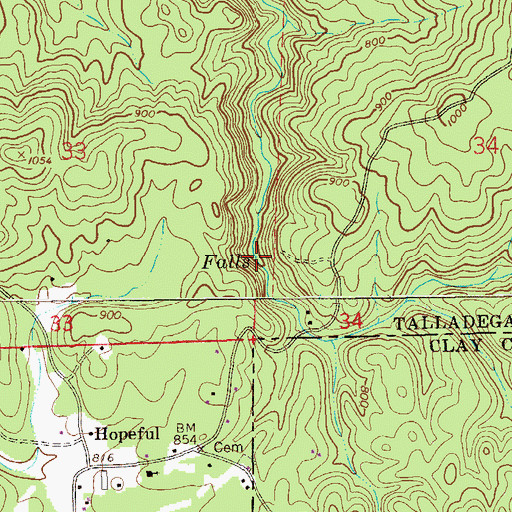 Topographic Map of Salt Creek Falls, AL