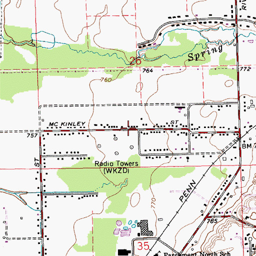 Topographic Map of WKZO-AM (Kalamazoo), MI