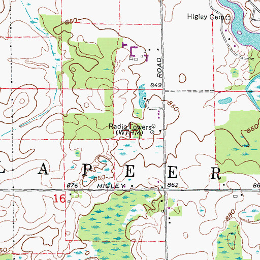 Topographic Map of WWGZ-AM (Lapeer), MI