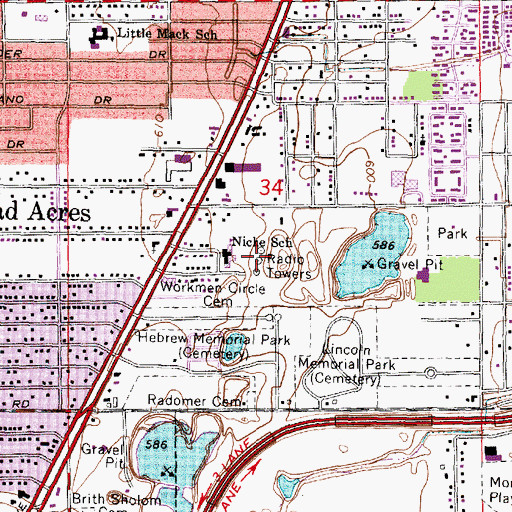 Topographic Map of WBRB-AM (Mount Clemens), MI