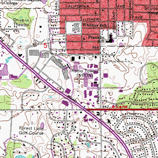 Topographic Map of WPON-AM (Pontiac), MI