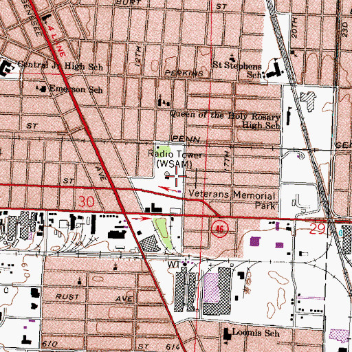 Topographic Map of WSAM-AM (Saginaw), MI