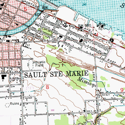 Topographic Map of WKNW-AM (Sault Sainte Marie), MI