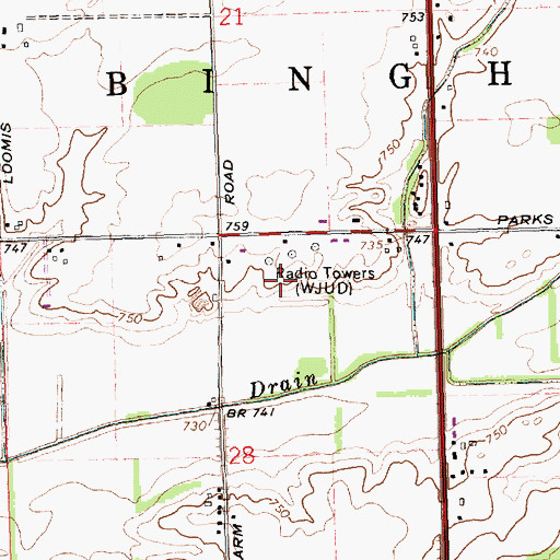 Topographic Map of WWSJ-AM (Saint Johns), MI