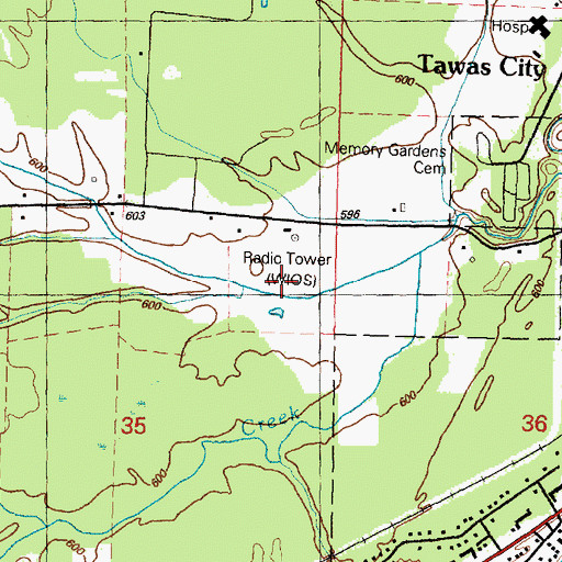 Topographic Map of WIOS-AM (Tawas City-East Tawas), MI