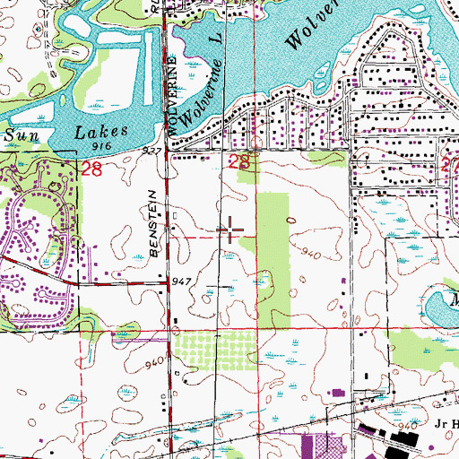Topographic Map of WPON-AM (Walled Lake), MI