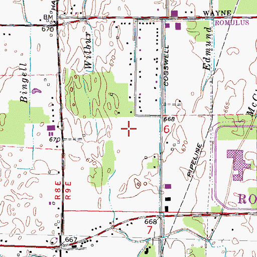 Topographic Map of WNZK-AM (Westland), MI