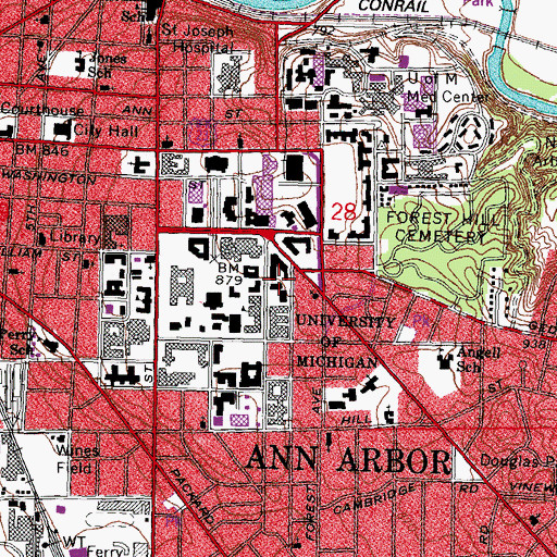 Topographic Map of WCBN-FM (Ann Arbor), MI