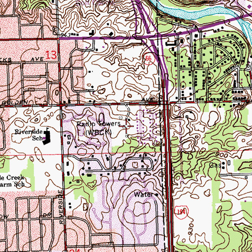 Topographic Map of WBXX-FM (Battle Creek), MI