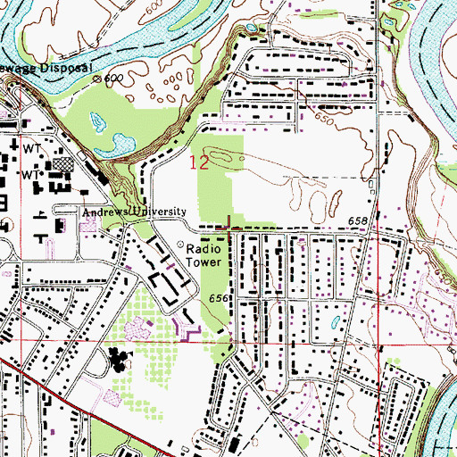 Topographic Map of WAUS-FM (Berrien Springs), MI