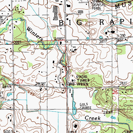 Topographic Map of WBRN-FM (Big Rapids), MI