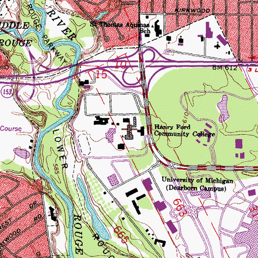 Topographic Map of WHFR-FM (Dearborn), MI