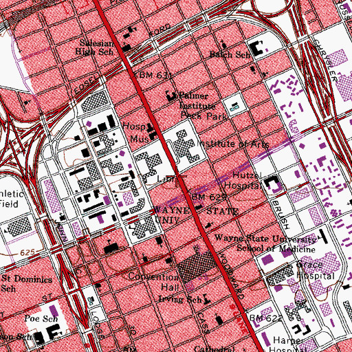 Topographic Map of WDET-FM (Detroit), MI