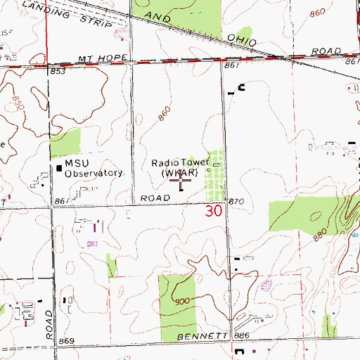 Topographic Map of WDBM-FM (East Lansing), MI