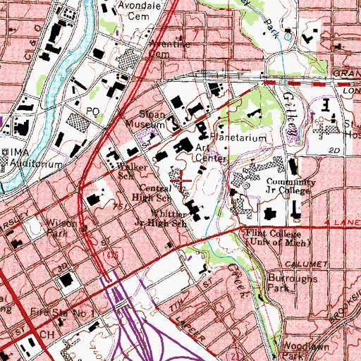 Topographic Map of WFBE-FM (Flint), MI