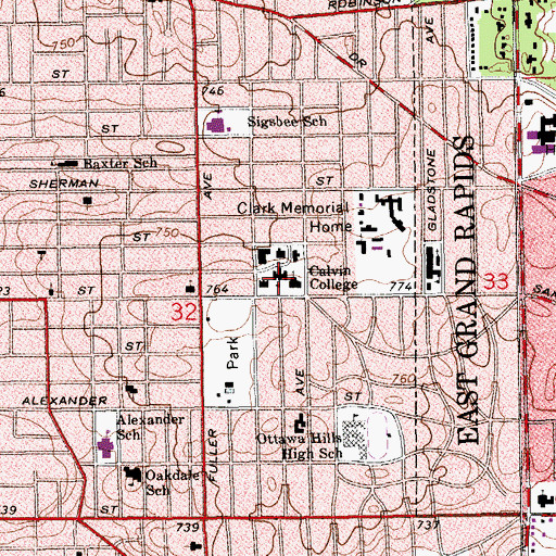 Topographic Map of WGNR-FM (Grand Rapids), MI
