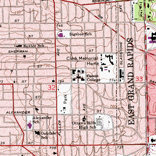 Topographic Map of WGNR-FM (Grand Rapids), MI