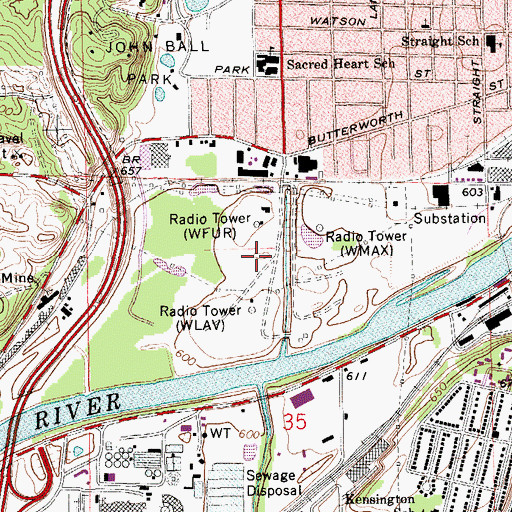 Topographic Map of WFUR-FM (Grand Rapids), MI