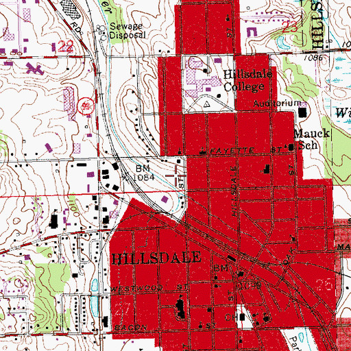 Topographic Map of WCSR-FM (Hillsdale), MI
