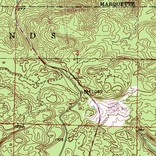 Topographic Map of WHWL-FM (Marquette), MI
