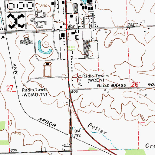 Topographic Map of WCEN-FM (Mount Pleasant), MI