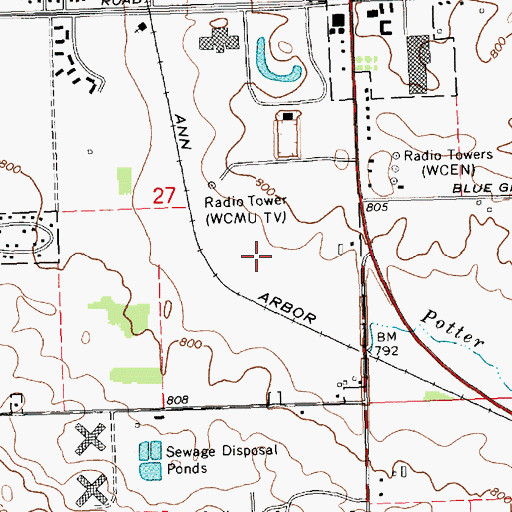 Topographic Map of WCMU-FM (Mount Pleasant), MI