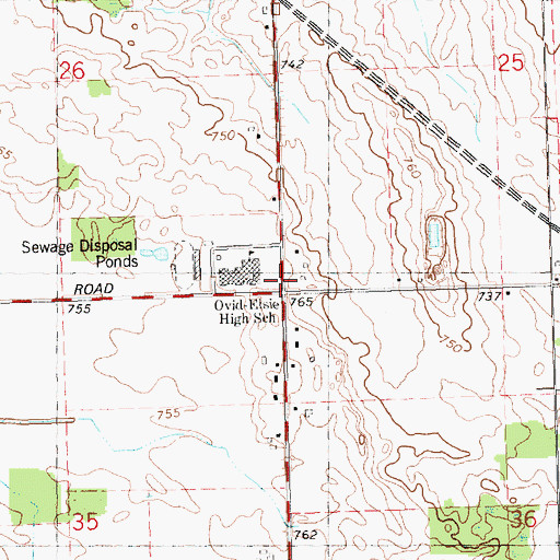 Topographic Map of WOES-FM (Ovid-Elsie), MI