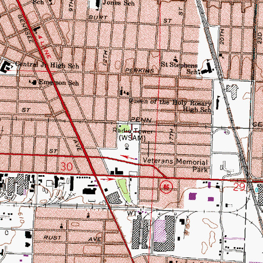 Topographic Map of WKCQ-FM (Saginaw), MI