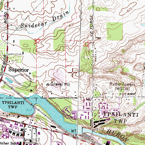 Topographic Map of WEMU-FM (Ypsilanti), MI