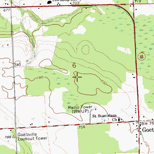 Topographic Map of WWUP-TV (Sault Sainte Marie), MI