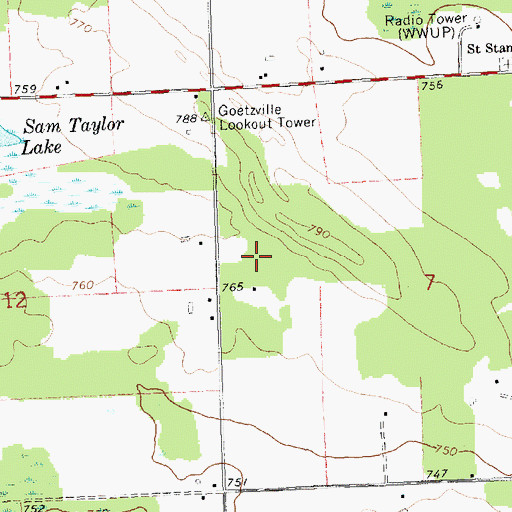 Topographic Map of WGTQ-TV (Sault Sainte Marie), MI