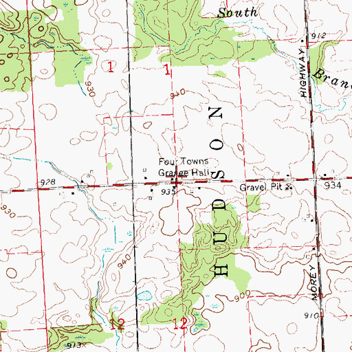 Topographic Map of Four Towns Grange Hall, MI