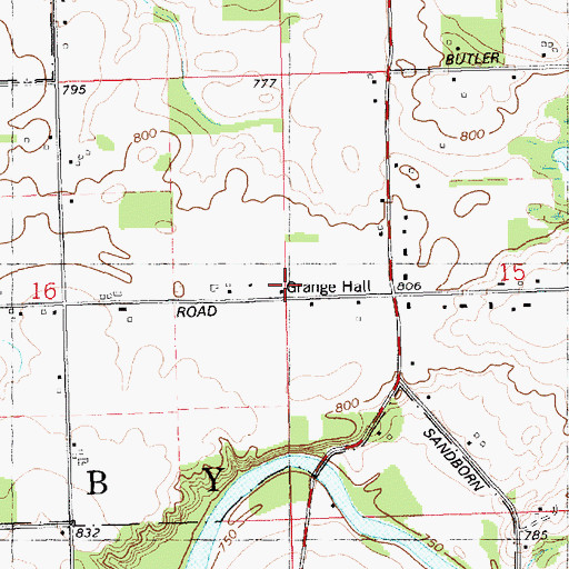 Topographic Map of Grange Hall, MI